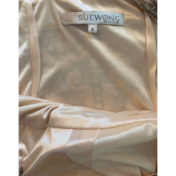 Sue Wong Nocturne Beaded Illusion Mini Dress Size 4 Peach Nude Sequin Showgirl - Picture 5 of 9